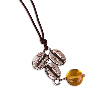 Coffee-Themed Amber Pendant Necklace from Mexico