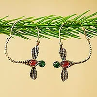 Garnet and agate hoop earrings, Magic Dragonfly