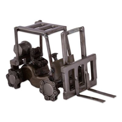 Upcycled metal auto part sculpture, 'Mini Forklift' - Upcycled Metal Auto Part Mini Forklift Sculpture from Mexico