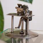 Recycled metal auto part sculpture, 'Secretary' - Recycled Metal Auto Part Secretary Sculpture from Mexico