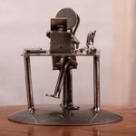 Recycled metal auto part sculpture, 'Secretary' - Recycled Metal Auto Part Secretary Sculpture from Mexico