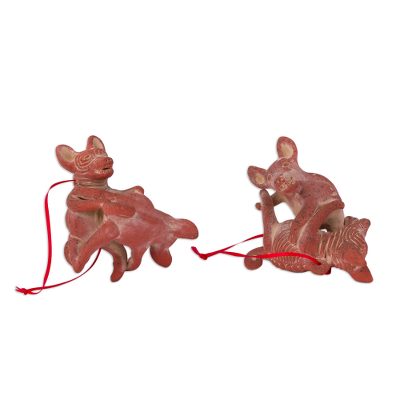 Ceramic ornaments, 'Playful Dogs' (pair) - Ceramic Playful Dog Ornaments from Mexico (Pair)