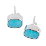 Reconstituted turquoise stud earrings, 'Square Bucklers' - Square Reconstituted Turquoise Stud Earrings from Mexico