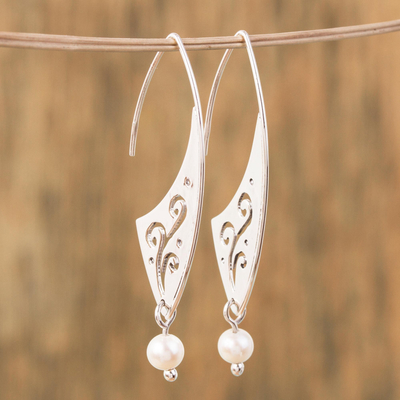 Cultured pearl dangle earrings, 'Swirling Magnificence' - Swirl Pattern Cultured Pearl Dangle Earrings from Mexico