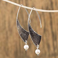 Modern Cultured Pearl Dangle Earrings from Mexico,'Textured Grace'
