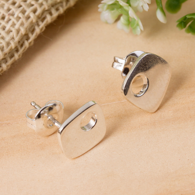 950 silver stud earrings, 'Abstract Idea' - Modern Taxco Silver Stud Earrings from Mexico
