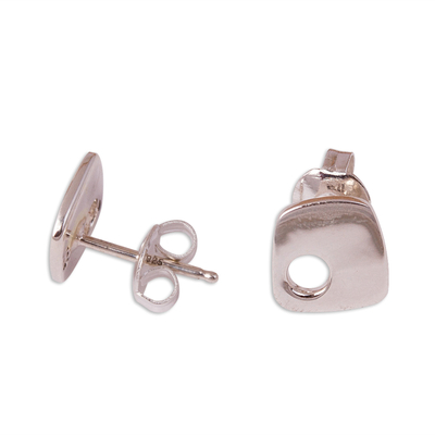 950 silver stud earrings, 'Abstract Idea' - Modern Taxco Silver Stud Earrings from Mexico