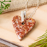 Marble pendant necklace, 'Love for the Earth' - Heart-Shaped Marble Pendant Necklace from Mexico