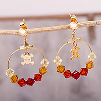Gold plated Swarovski crystal dangle earrings, 'Crossbone Sparkle' - Gold Plated Swarovski Crystal Beaded Dangle Earrings