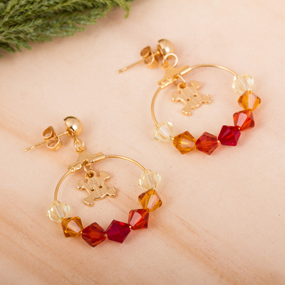 Vergoldete Ohrhänger mit Swarovski-Kristallen, „Crossbone Sparkle“ – Ohrhänger mit vergoldeten Swarovski-Kristallen