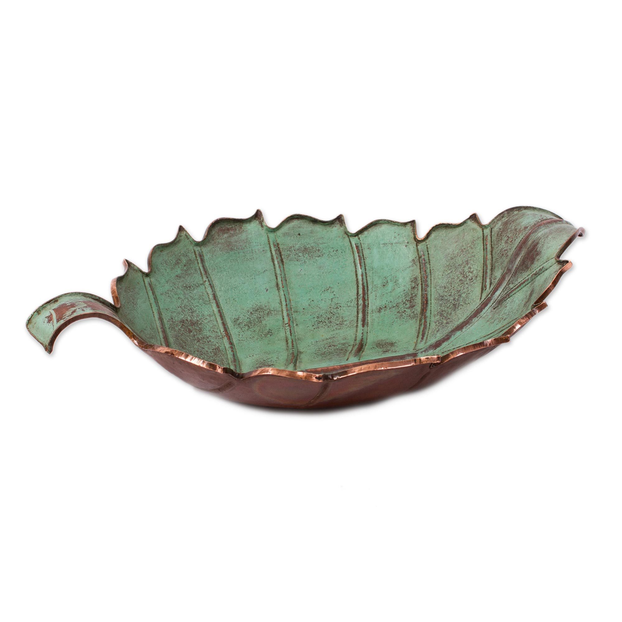 Antiqued Green Copper Leaf Centerpiece from Mexico Antiqued Leaf NOVICA