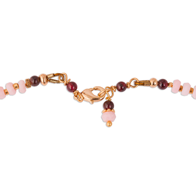 Gold plated opal and garnet jewelry set, 'Pink Bliss' - Gold Plated Opal and Garnet Jewelry Set from Mexico