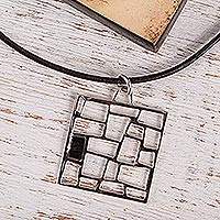 Sterling silver and wood pendant necklace, 'Modern Lattice' - Modern Sterling Silver and Wood Pendant Necklace from Mexico