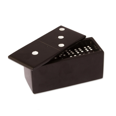 Marble domino set, 'Strategic Chance' - Black Marble Domino Set from Mexico