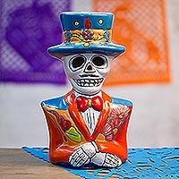 Mariachi Skeleton Decor Day of the Dead Trumpet Recycled metal Sculptures from Haiti Horn Player Free standing 17 x 8 x 4 Inches