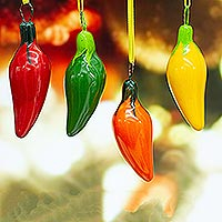 Ceramic ornaments, 'Colorful Jalapeños' (set of 4) - Assorted Ceramic Jalapeño Pepper Ornaments (Set of 4)