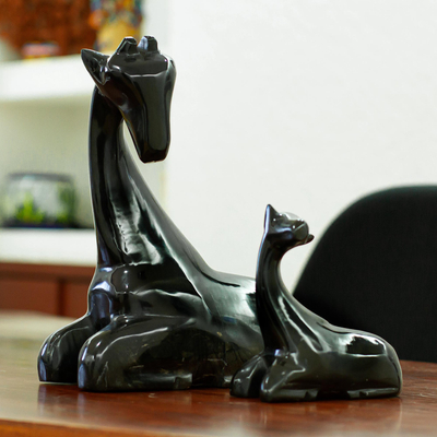 Esculturas de mármol, (par) - Esculturas de mármol de jirafa madre e hijo (par)