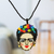 Glass beaded pendant necklace, 'Fantastic Frida' - Frida-Themed Glass Beaded Pendant Necklace from Mexico (image 2) thumbail