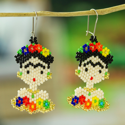 Ohrhänger aus Glasperlen - Frida Kahlo Glasperlen-Ohrhänger aus Mexiko