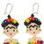 Glass beaded dangle earrings, 'Golden Frida' - Frida Kahlo Glass Beaded Dangle Earrings from Mexico