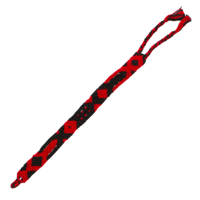 Cotton wristband bracelets, 'Crimson Friendship' (set of 3) - Crimson and Ebony Cotton Wristband Bracelets (Set of 3)