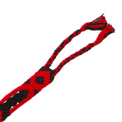 Cotton wristband bracelets, 'Crimson Friendship' (set of 3) - Crimson and Ebony Cotton Wristband Bracelets (Set of 3)