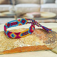 Cotton macrame wristband bracelet, 'Colorful Friendship