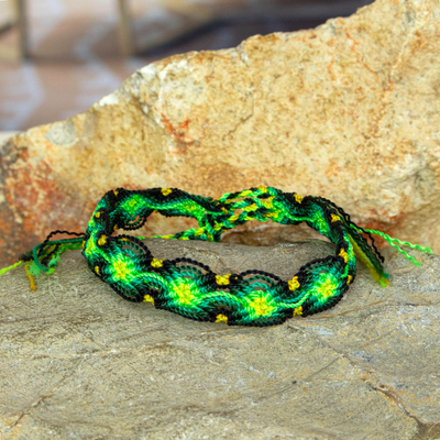 Cotton wristband bracelets, 'Radiant Circles' (set of 3) - Green Cotton Wristband Bracelets from Mexico (Set of 3)