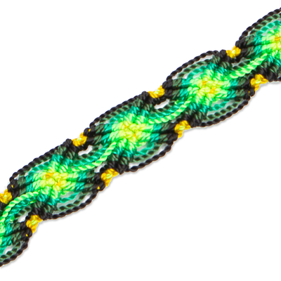 Cotton macrame wristband bracelet, 'Radiant Circles' - Green Cotton Wristband Bracelet from Mexico