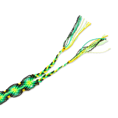 Cotton macrame wristband bracelet, 'Radiant Circles' - Green Cotton Wristband Bracelet from Mexico