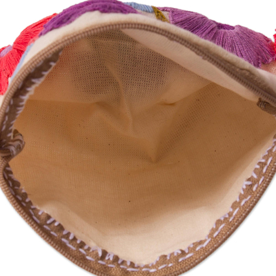 Cartera de algodón - Cartera de algodón con bordado floral en marfil de México