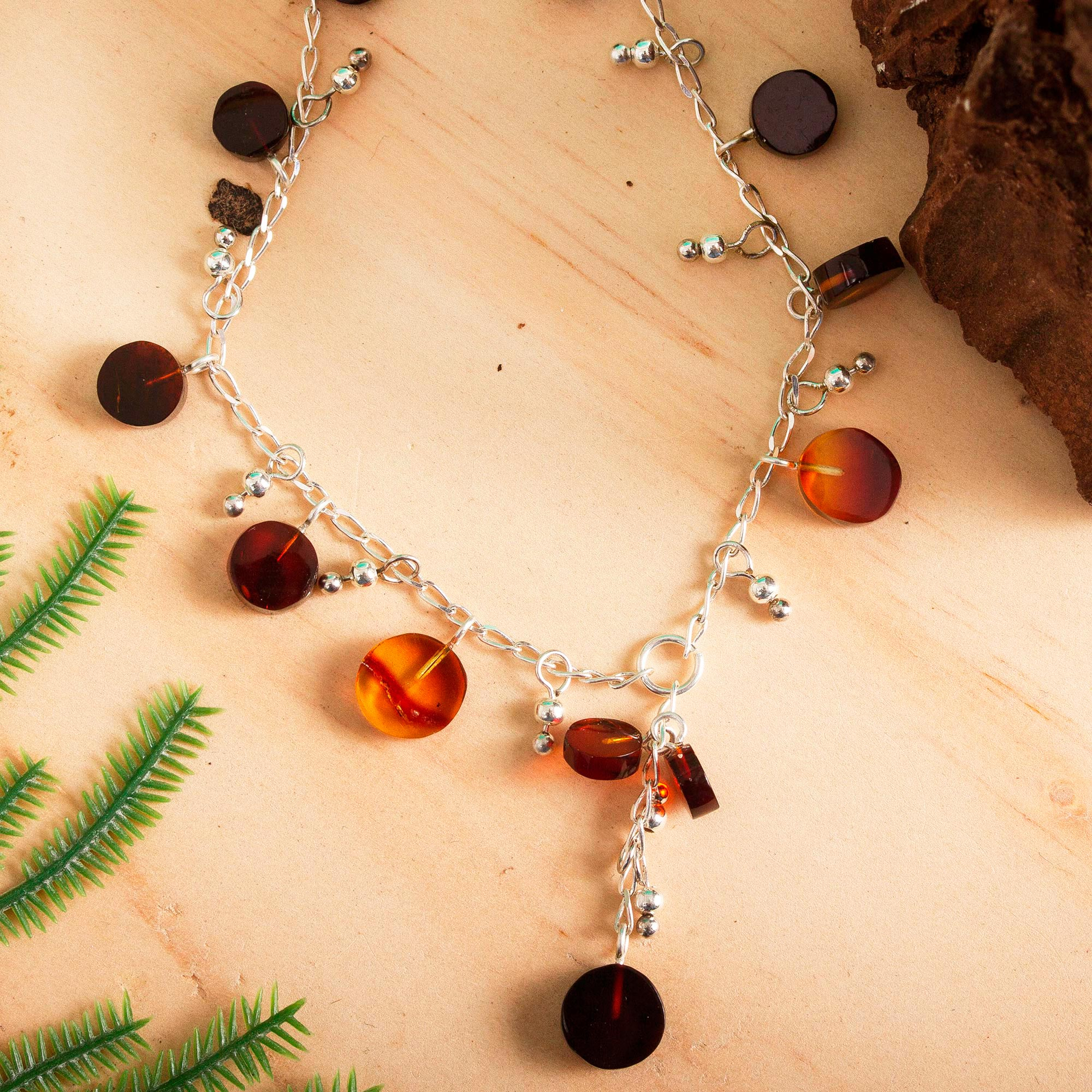 Circular Amber Y-Necklace from Mexico - Fantastic Circles | NOVICA