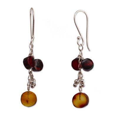 Amber dangle earrings, 'Round Ancient' - Circular Amber Dangle Earrings from Mexico