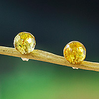 Amber stud earrings, 'Ancient Facets' - Faceted Amber Stud Earrings Crafted in Mexico