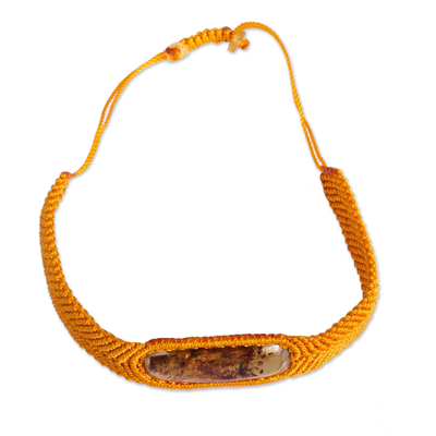 Amber wristband bracelet, 'Age-Old Elegance in Saffron' - Amber Wristband Bracelet with Saffron Cord from Mexico