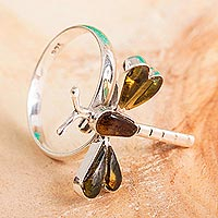 Amber wrap ring, 'Age-Old Dragonfly'
