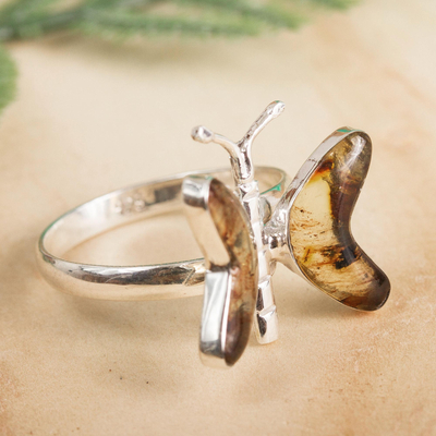 Amber wrap ring, Ancient Butterfly