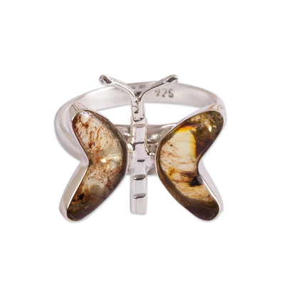 Natural Amber Butterfly Wrap Ring from Mexico