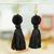 Amber dangle earrings, 'Ancient Pompoms in Jet' - Amber Dangle Earrings with Jet Black Cotton Pompoms thumbail