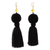 Amber dangle earrings, 'Ancient Pompoms in Jet' - Amber Dangle Earrings with Jet Black Cotton Pompoms (image 2a) thumbail