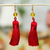 Amber dangle earrings, 'Ancient Tassels in Claret' - Amber Dangle Earrings with Claret Tassels from Mexico thumbail