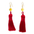 Amber dangle earrings, 'Ancient Tassels in Claret' - Amber Dangle Earrings with Claret Tassels from Mexico (image 2a) thumbail
