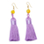 Amber dangle earrings, 'Ancient Tassels in Lilac' - Amber Dangle Earrings with Purple Tassels from Mexico (image 2b) thumbail