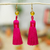 Amber dangle earrings, 'Ancient Tassels in Cerise' - Amber Dangle Earrings with Cerise Tassels from Mexico thumbail