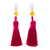 Amber dangle earrings, 'Ancient Tassels in Cerise' - Amber Dangle Earrings with Cerise Tassels from Mexico (image 2a) thumbail