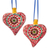 Ceramic ornaments, 'Majestic Heart' (pair) - Hand-Painted Heart-Shaped Ceramic Ornament Pair