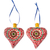 Ceramic ornaments, 'Majestic Heart' (pair) - Hand-Painted Heart-Shaped Ceramic Ornament Pair