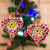 Ceramic ornaments, 'Vibrant Heart' (pair) - Artisan Crafted Heart-Shaped Ceramic Ornaments (Pair)