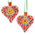 Ceramic ornaments, 'Vibrant Heart' (pair) - Artisan Crafted Heart-Shaped Ceramic Ornaments (Pair)