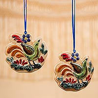 Ceramic ornaments, Little Green Bird (pair)